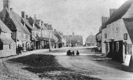 Biddenden High Street, 1883. Crusty Richard's house is the one to the right of the pub.